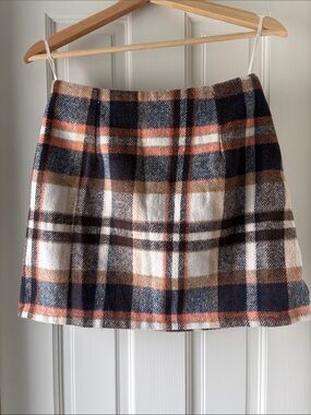 Plaid Mini Skirt in Navy, Brown & Cream